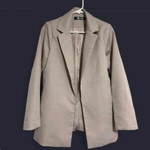 Missguided Longline Taupe Open-Front Blazer, Size 2
